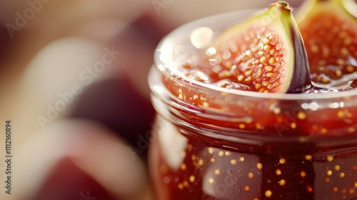 Closeup of a fig jam jar with sweet figus carica confiture, canned fig marmalade photo