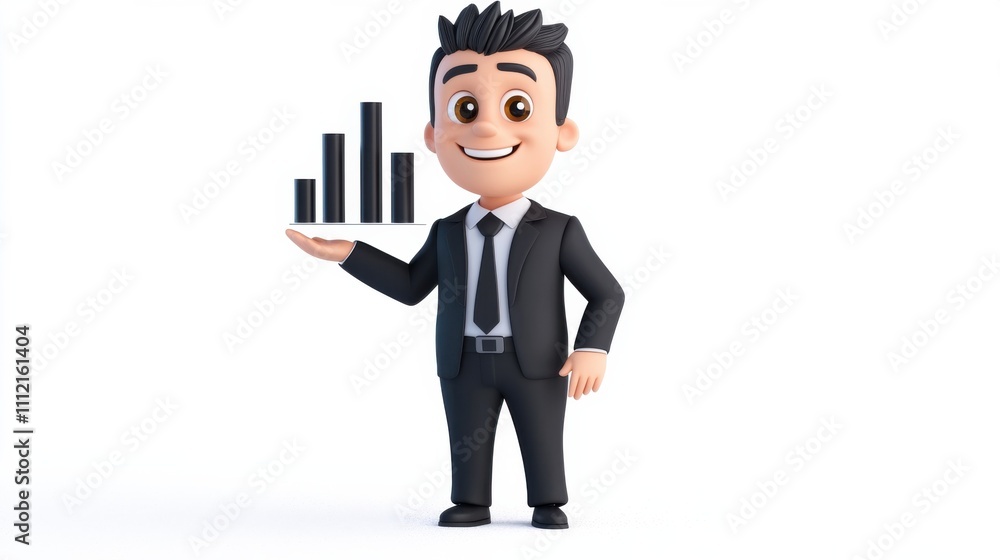Animated Businessman Presenting Growth Graph in Suit Animated Businessman Presenting Growth Graph in Suit