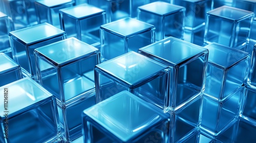 A grid of blue glass cubes stacked together.