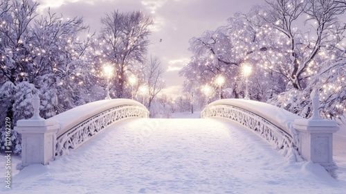 Wallpaper Mural Enchanting Snow-Covered Bridge with Twinkling Lights for Romantic Winter Strolls | Ultra-Detailed Photorealistic Scene Torontodigital.ca