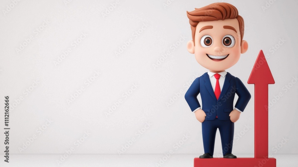 Confident Businessman Pointing Upward Arrow Symbolizing Business Growth and Success Confident Businessman Pointing Upward Arrow Symbolizing Business Growth and Success
