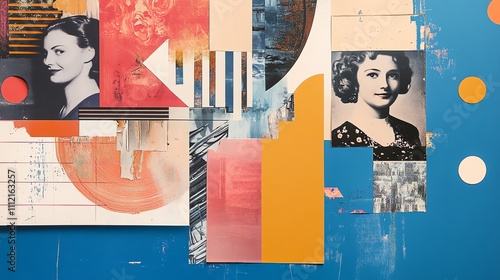 Wallpaper Mural A collage with colorful geometric shapes and two black and white portraits of women. Torontodigital.ca