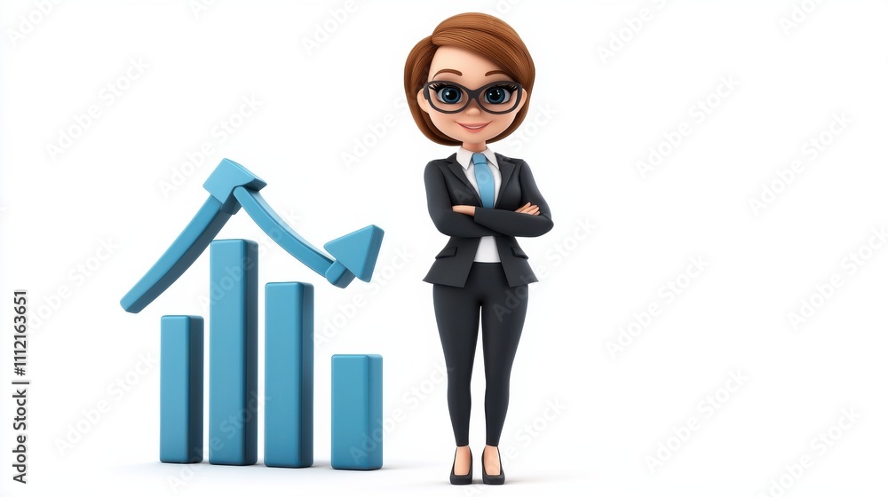 Confident Businesswoman Analyzing Financial Growth Statistics and Charts Confident Businesswoman Analyzing Financial Growth Statistics and Charts