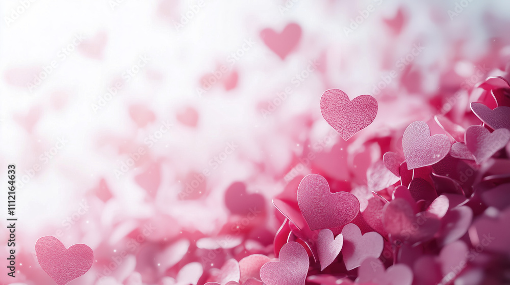 Romantic Pink Heart Confetti Scattered on Minimal White Background, Perfect for Text Addition Romantic Pink Heart Confetti Scattered on Minimal White Background, Perfect for Text Addition