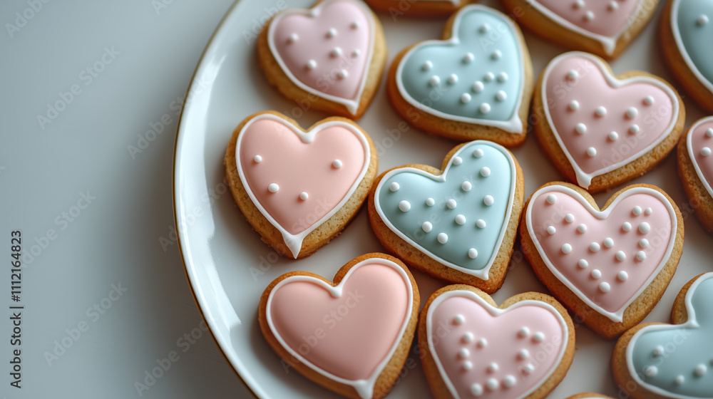 3D Realistic Pastel Sugar Cookies in Heart Shapes with Elegant Text Placement Area 3D Realistic Pastel Sugar Cookies in Heart Shapes with Elegant Text Placement Area