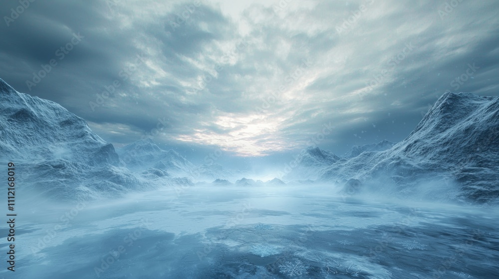 Snowstorm Fury: Ultra-Detailed Winter Landscape of Frozen Lake with Swirling Snowflakes Snowstorm Fury: Ultra-Detailed Winter Landscape of Frozen Lake with Swirling Snowflakes