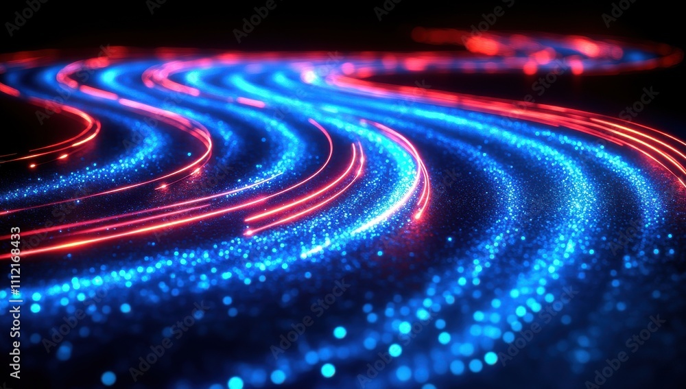 Fototapeta premium A color line road of light with a lot of sparkles