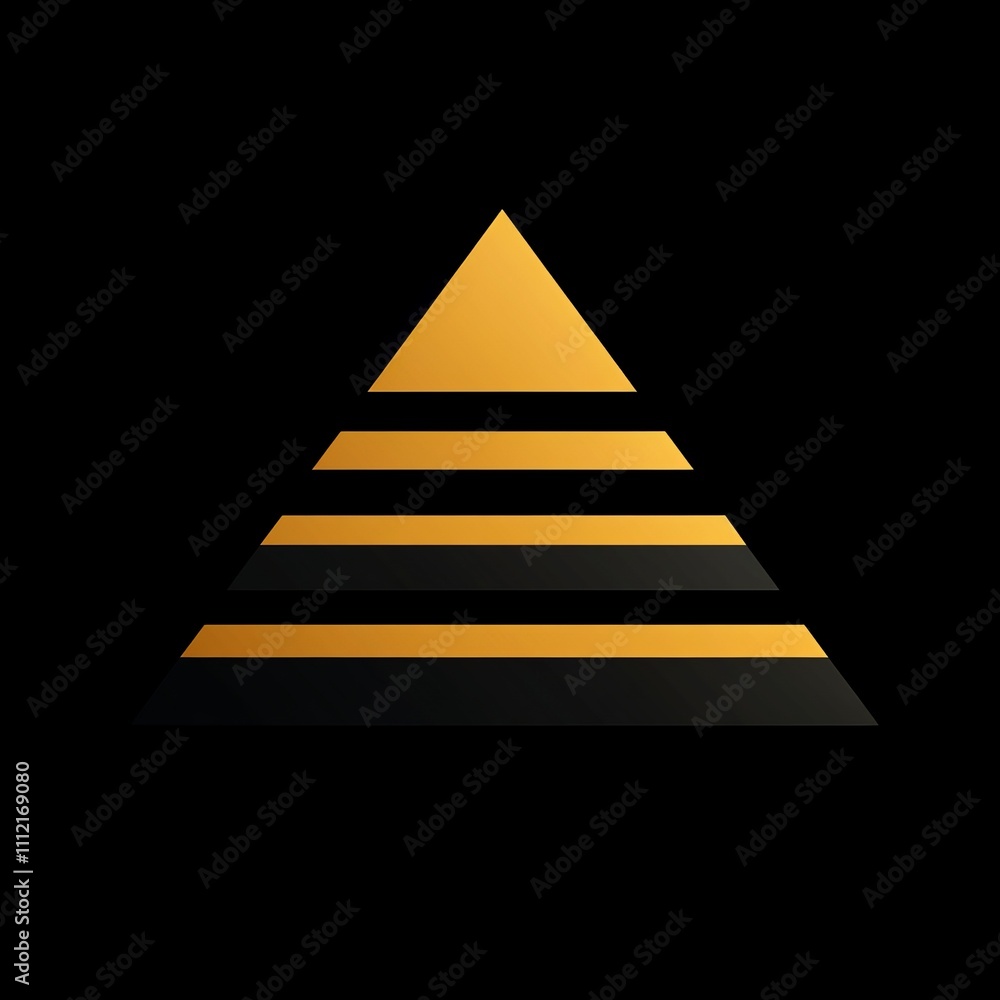 A pyramid logo in a bold modern style, with a stacked triangular structure and a gradient from gold to black, symbolizing strength and foundation, Photorealistic A pyramid logo in a bold modern style, with a stacked triangular structure and a gradient from gold to black, symbolizing strength and foundation, Photorealistic