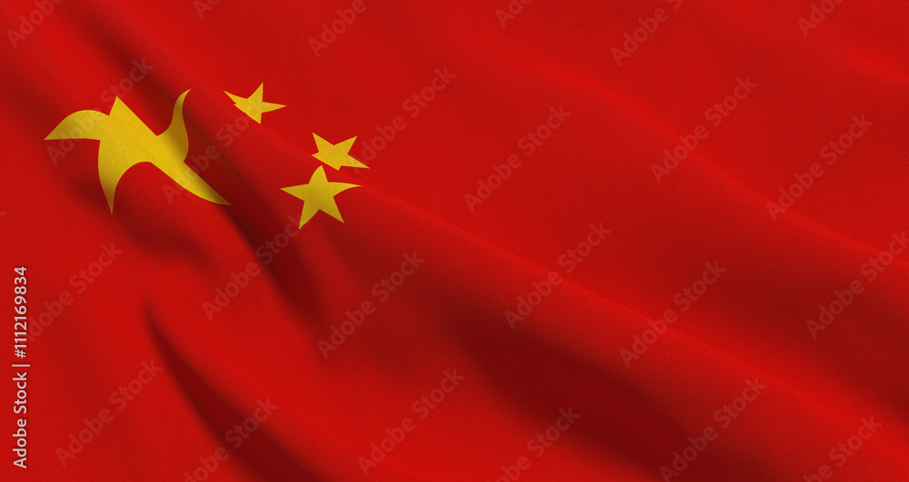 drapeau chinois posé et plissé avec texture de tissus - rendu 3d drapeau chinois posé et plissé avec texture de tissus - rendu 3d