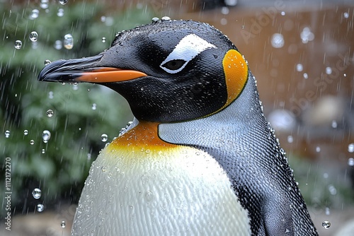Wallpaper Mural A close-up of a penguin with water droplets on its feathers, showcasing its vibrant colors. Torontodigital.ca