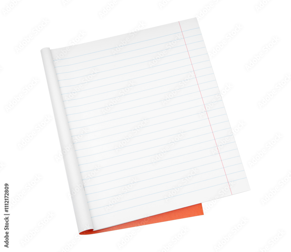 One open copybook isolated on white, top view. School stationery One open copybook isolated on white, top view. School stationery