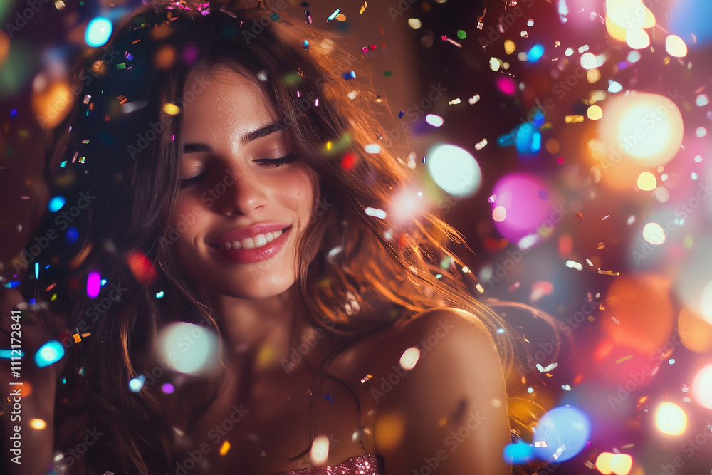 Happy girl at a party with confetti. Happy girl at a party with confetti.