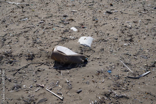 greek beach full of trash and junk photo