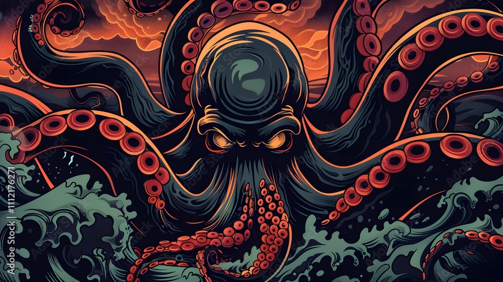 Incredible Commotion of an Octopus, Angry octopus illustration wallpaper Incredible Commotion of an Octopus, Angry octopus illustration wallpaper