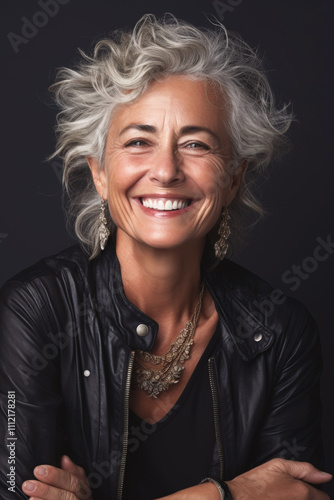 gray-haired woman 50 years old portrait Generative AI