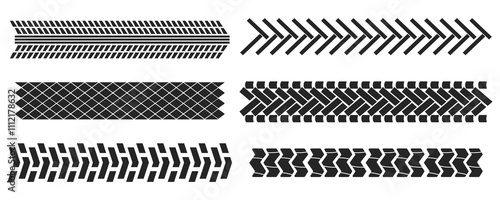 Tyre mark car or bike wheel trace, grunge textured trail silhouette. Top view, print brush stroke dirt. Speed rally dirty rubber path.