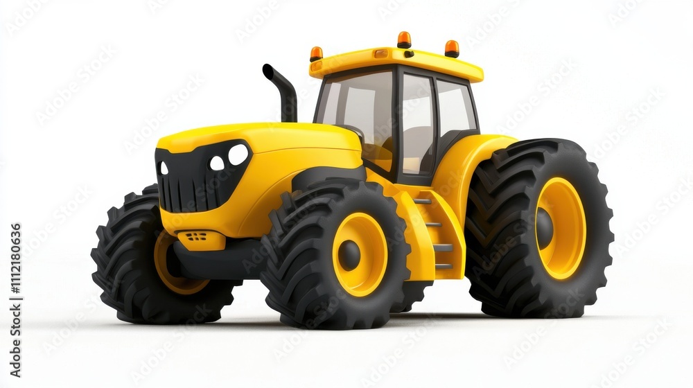 Obraz premium Yellow Agricultural Tractor on a Rural Farm Field