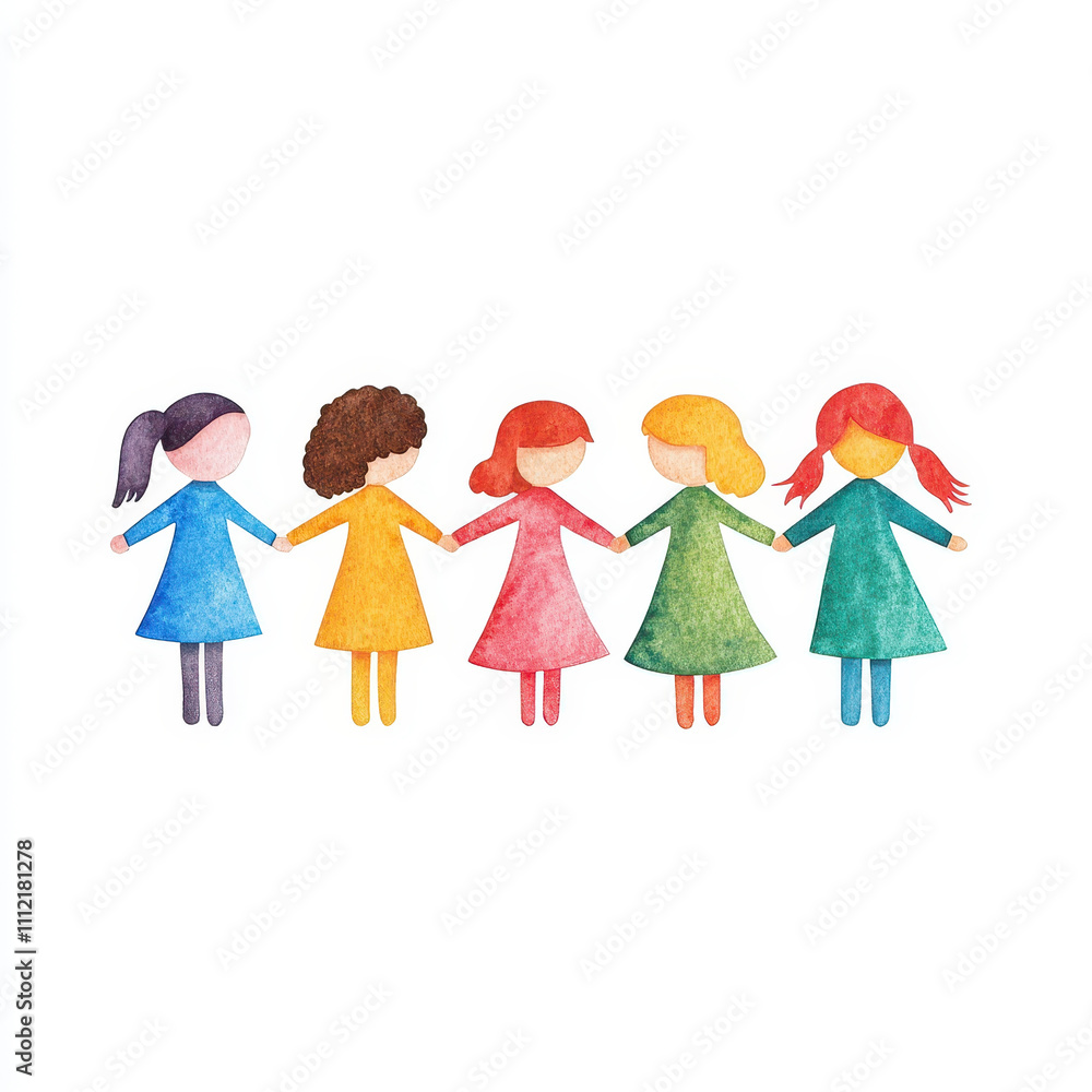 group of colorful paper dolls holding hands symbolizes teamwork and unity. Their vibrant dresses represent diversity and friendship, creating joyful atmosphere group of colorful paper dolls holding hands symbolizes teamwork and unity. Their vibrant dresses represent diversity and friendship, creating joyful atmosphere
