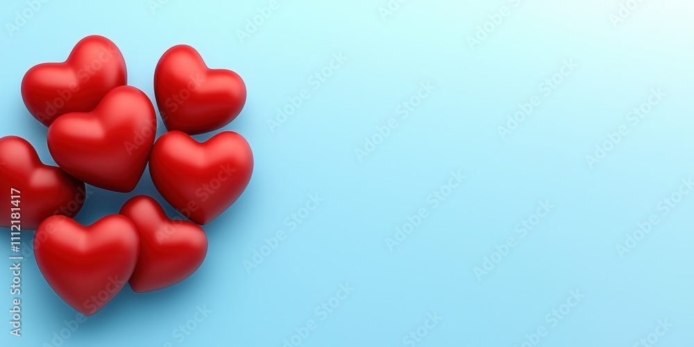 Red Heart Shapes on Light Blue Background for Valentine's Day Celebration and Romantic Holiday Decorations Red Heart Shapes on Light Blue Background for Valentine's Day Celebration and Romantic Holiday Decorations
