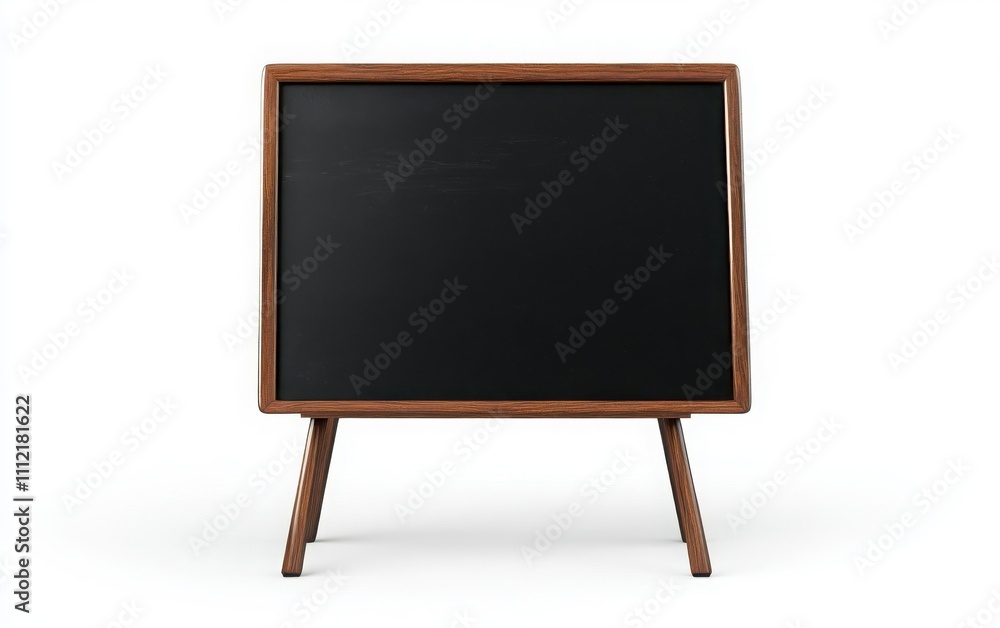 A professional high-resolution PNG image of an easel display blackboard with a polished wooden frame and a modern metal stand A professional high-resolution PNG image of an easel display blackboard with a polished wooden frame and a modern metal stand