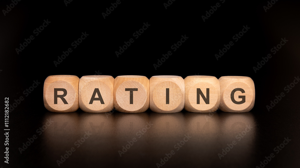 The Rating Concept Illustrated with Colorful Wooden Blocks Set Against a Black Background The Rating Concept Illustrated with Colorful Wooden Blocks Set Against a Black Background