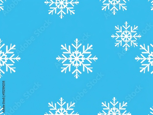 Winter Wonderland: Seamless Pattern of White Snowflakes on Bright Blue AI Generated