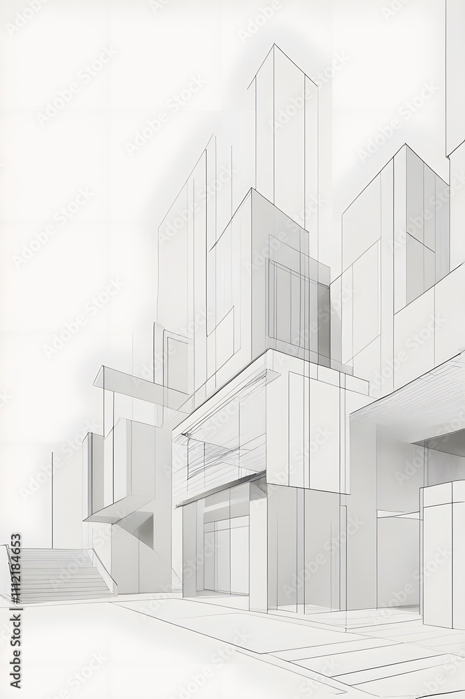 Fototapeta premium Elegant Minimalist Architecture in White – Geometric Shapes and Clean Design
