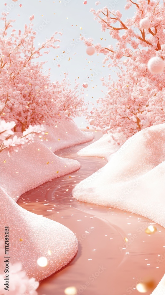 Fototapeta premium Caramel river through pastel cotton candy hills