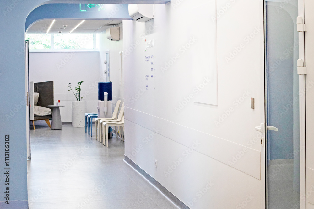 stylish interior with modern furniture in the hospital corridor. Taking care of your health stylish interior with modern furniture in the hospital corridor. Taking care of your health