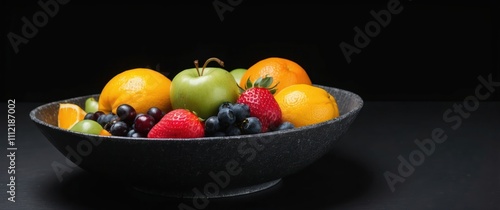 Wallpaper Mural A vibrant bowl of assorted fruits on a black background, ideal for healthy eating Torontodigital.ca