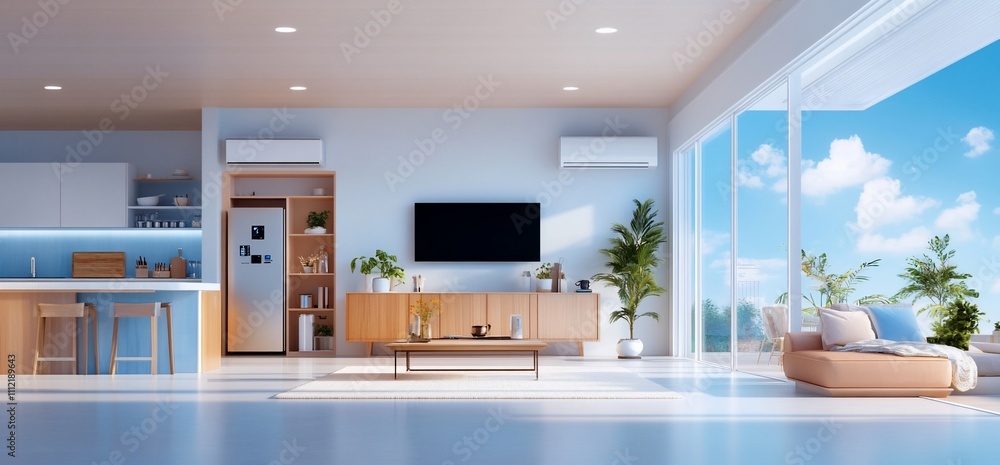 Modern living room with open space and natural light. Modern living room with open space and natural light.