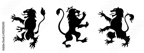 A black heraldic lion icon in a vector style, symbolizing Scottish royalty, medieval tradition, and noble pride, ideal for tattoos and emblems.