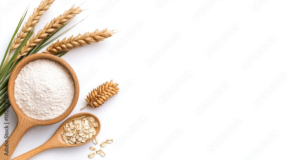 Psyllium powder with high fiber content in a bowl, displayed on a white backdrop. Psyllium powder with high fiber content in a bowl, displayed on a white backdrop.