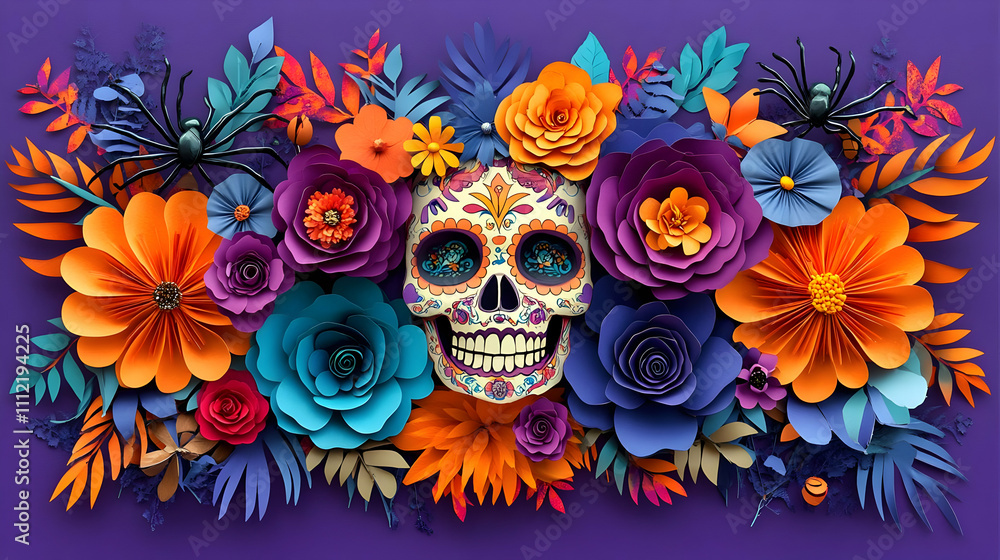 Vibrant 3D Paper Flower Skull Vibrant 3D Paper Flower Skull