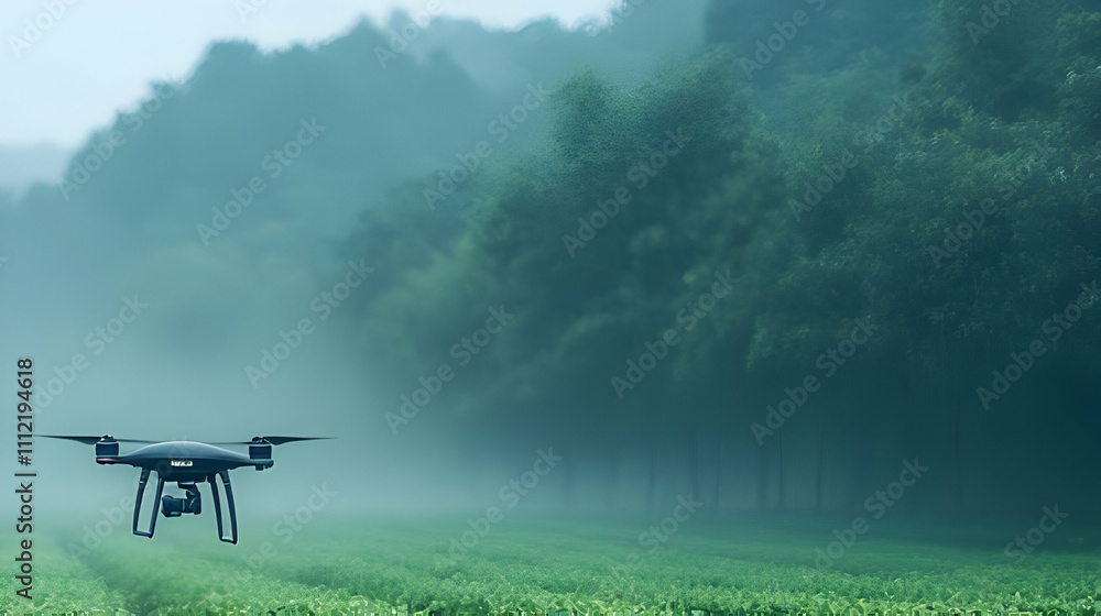 Drone Flight in Misty Forest Background Drone Flight in Misty Forest Background