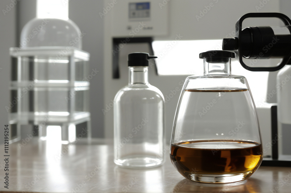 Close-up of a scientist's tube with liquid in a lab Close-up of a scientist's tube with liquid in a lab