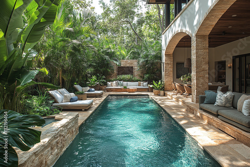 Wallpaper Mural Tropical Backyard Oasis Featuring Pool and Lounge Area Torontodigital.ca