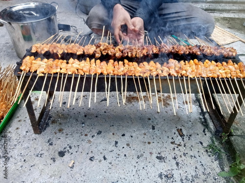 grilled chicken satay or sate ayam, Indonesian food photo