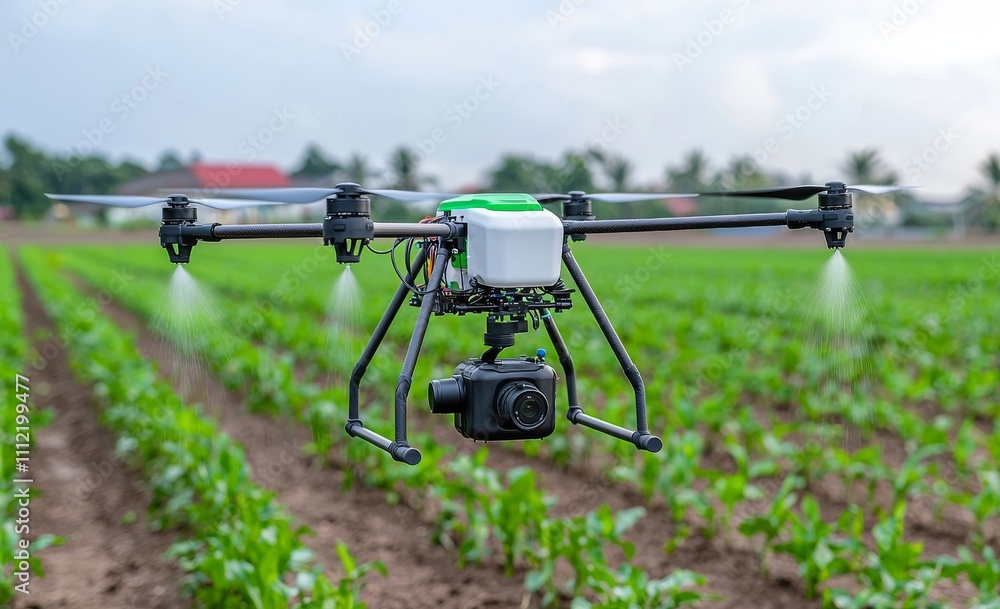 Thai farmers employ agricultural drones to apply fertilizer in rice paddies. Thai farmers employ agricultural drones to apply fertilizer in rice paddies.