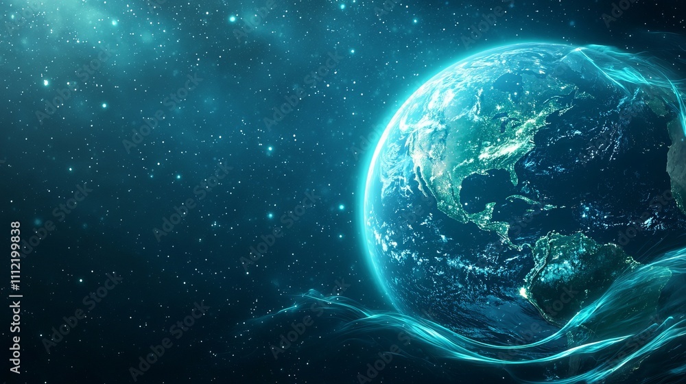 A stunning, ethereal view of Earth illuminated in a cosmic setting, showcasing vibrant colors against a starry galaxy backdrop. A stunning, ethereal view of Earth illuminated in a cosmic setting, showcasing vibrant colors against a starry galaxy backdrop.