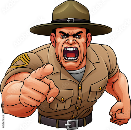 An angry drill instructor or sergeant bootcamp army soldier cartoon character