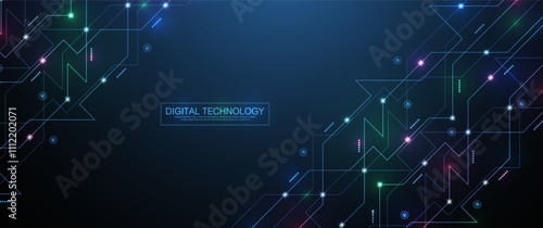 Abstract digital technology background. Digital tech motherboard texture design. Engineering circuit board concept for poster, header, banner, footer, website, presentation.