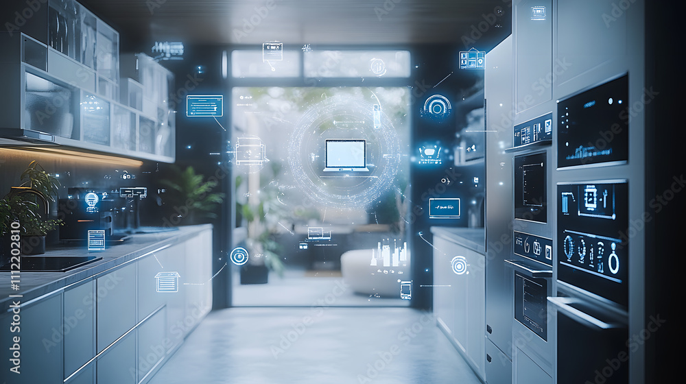 The concept of the Internet of Things with an image of a smart home, featuring various connected devices and appliances AI The concept of the Internet of Things with an image of a smart home, featuring various connected devices and appliances AI