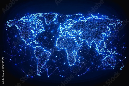 Futuristic minimalist world map illustration with digital network design. International Civil Aviation Day