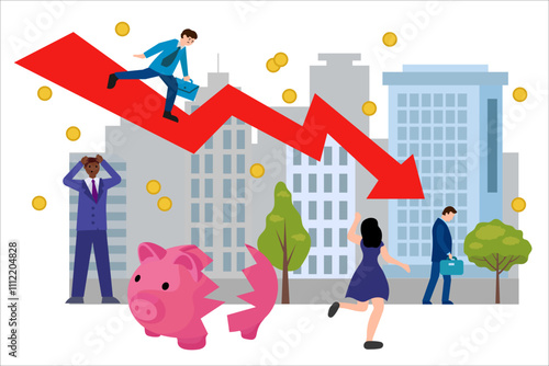 Financial crisis. Vector simple color flat illustration.