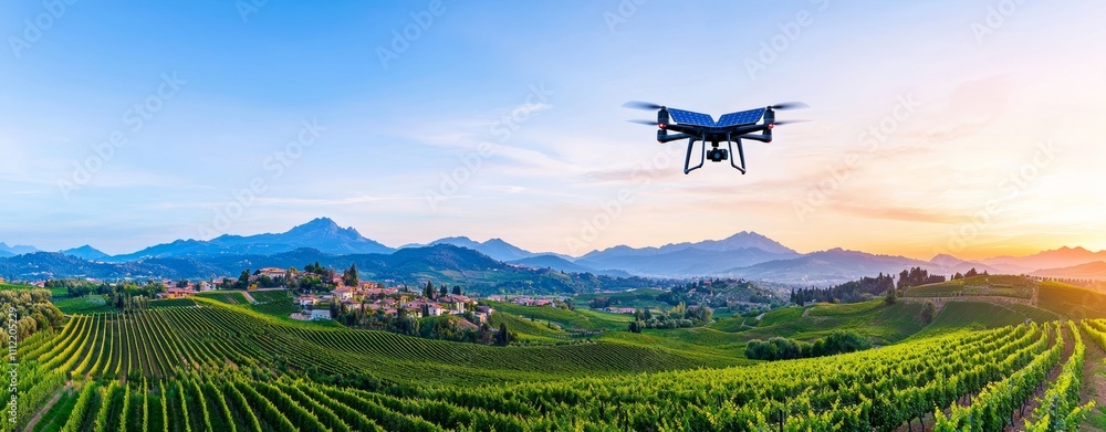 From above, a smart farm is seen with drones scanning crops and solar panels in the distance, all set against a backdrop of lush greens, capturing a digital and futuristic essence. From above, a smart farm is seen with drones scanning crops and solar panels in the distance, all set against a backdrop of lush greens, capturing a digital and futuristic essence.