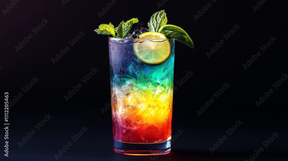 Stunning Rainbow Cocktail with Lime and Mint Stunning Rainbow Cocktail with Lime and Mint