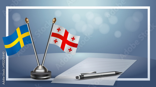 Sweden and Georgia Republic Small national flag on bokeh background, cooperative relationship