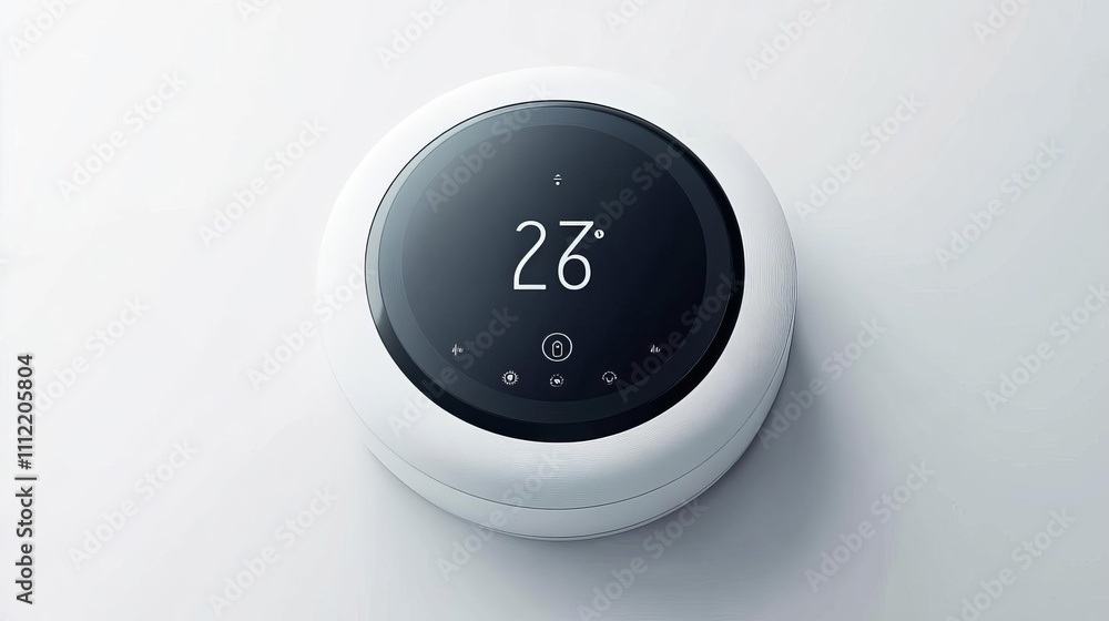 Modern Smart Thermostat Displaying Temperature on Wall Modern Smart Thermostat Displaying Temperature on Wall