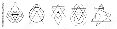 Abstract triangle symbol featuring lines and alchemical shapes, representing eternal spiritual connection and mystical energy. Great for paranormal decor.